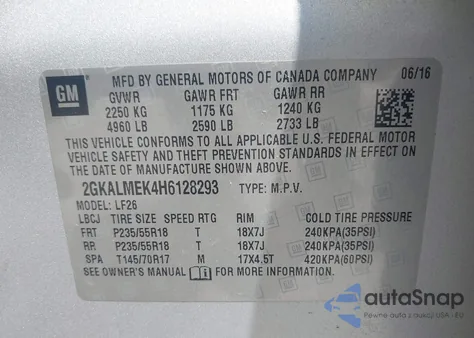 2017 GMC Terrain Sle-1 from USA, damaged, VIN 2GKALMEK4H6128293